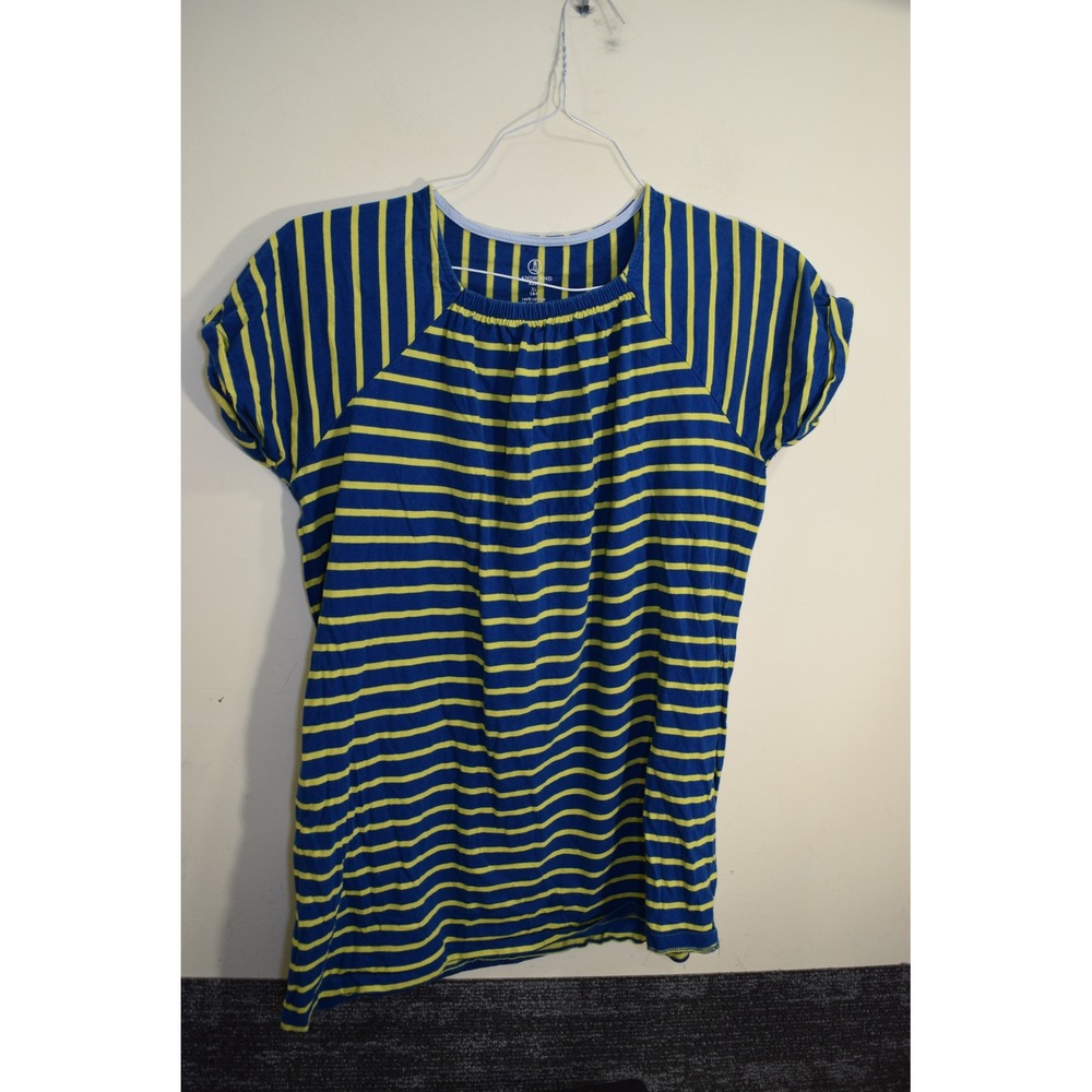 Lands End Kids XL 16+ Blue Yellow‎ Striped Short Sleeve T-Shirt Top